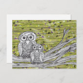フクロウと蝶 ポストカード (正面/裏面)