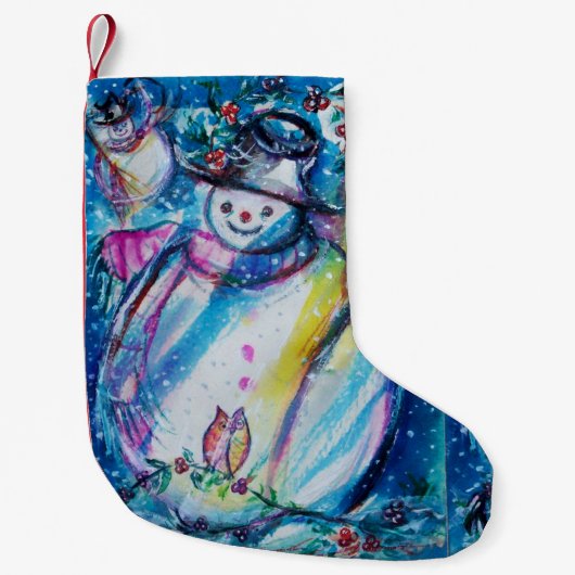 フクロウと雪だるま スモールクリスマスストッキング (正面)