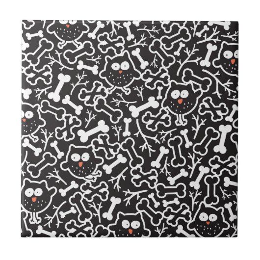 フクロウと骨 タイル (正面)