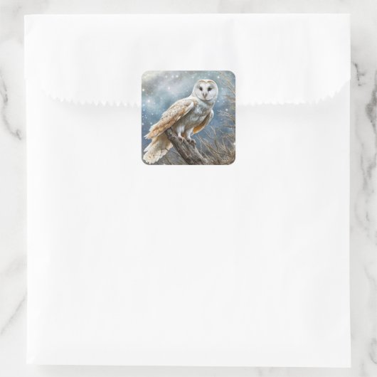 フクロウと魔法の空の美しい休日の雪 スクエアシール (バッグ)