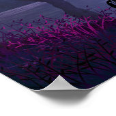 フクロウと鹿が泳ぐ美しい満月 ポスター (角)