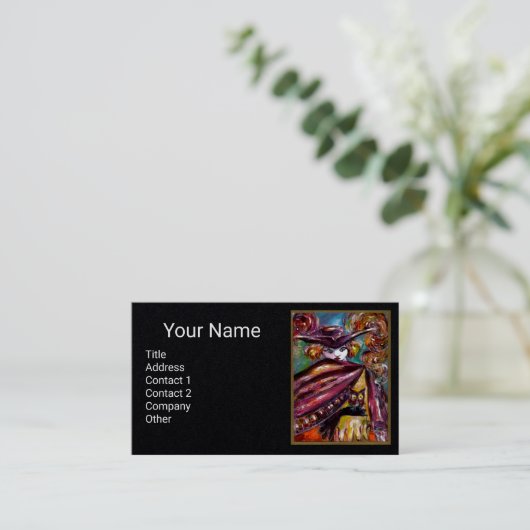 フクロウとFAUSTミステリアスなマスク,紫の黒の紙 名刺 (スタンド正面)