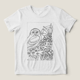 フクロウにファンタジーの花を付けて色をつける トライブレンドＴシャツ