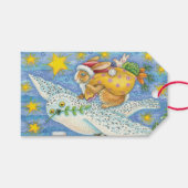 フクロウに乗ったサンタクロースのウサギのクリスマス ギフトタグ (正面(横))