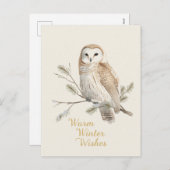 フクロウのあたたかな冬の願い 水彩画 シーズンポストカード (正面/裏面)