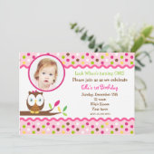 フクロウのかわいい写真カスタムバースデーパーティ招待状 招待状 (スタンド正面)