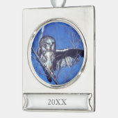 フクロウのまばたき シルバープレートバナーオーナメント (左)