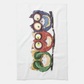 フクロウのやじり声は悪を聞いてはいけないことを話すためにことを見ます キッチンタオル (縦)