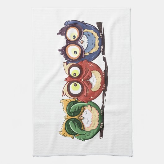 フクロウのやじり声は悪を聞いてはいけないことを話すためにことを見ます キッチンタオル (縦)