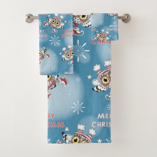フクロウのアイススケート クリスマスパターン バスタオルセット (インサイチュ)