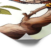 フクロウのウォールアートの水彩風刺画！ ポスター (角)