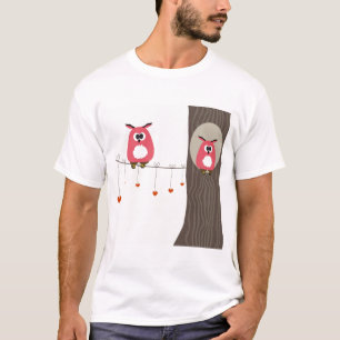フクロウのカップルが付いているバレンタインカード Tシャツ