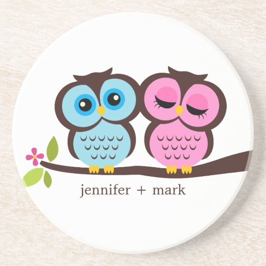 フクロウのカップルのパーソナライズなコースター コースター (正面)