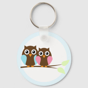 フクロウのカップルの枝 キーホルダー