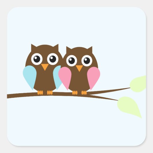 フクロウのカップルの枝 スクエアシール (正面)