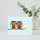 フクロウのカップルの枝 ポストカード (スタンド正面)