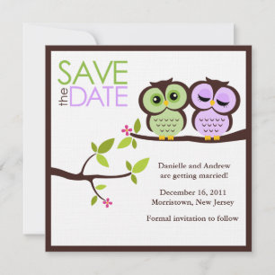 フクロウのカップルの結婚式 保存日付のお知らせ セーブザデート