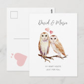 フクロウのカップル 愛は永遠に アニバーサリー ポストカード (正面/裏面)