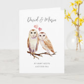 フクロウのカップル 私のハートは鳴いてる 結婚記念日 カード (黄色い花)