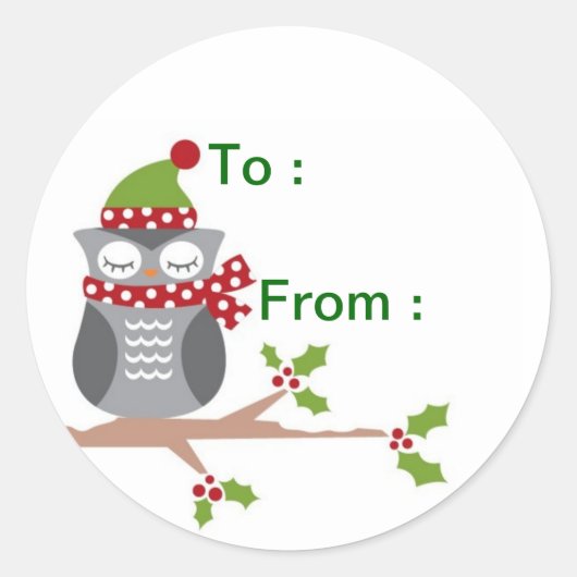 フクロウのギフトラベル ラウンドシール (正面)