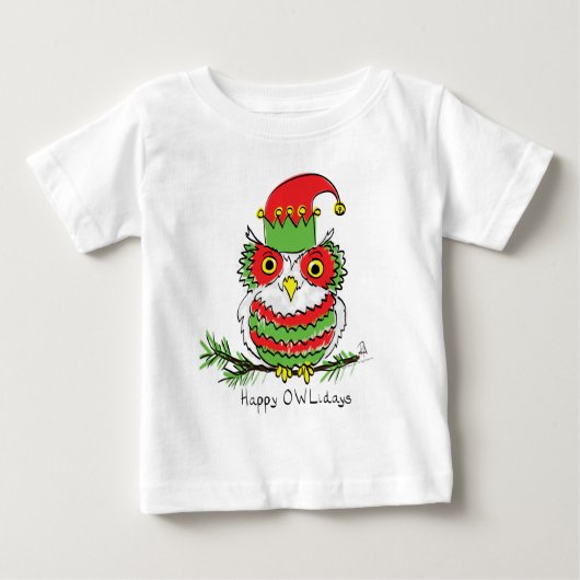 フクロウのクリスマスおもしろい漫画 ベビーTシャツ (正面)
