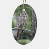 フクロウのクリスマスのオーナメント-カラフトフクロウ セラミックオーナメント (左)
