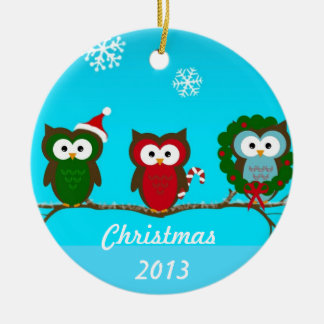 フクロウのクリスマスのオーナメント セラミックオーナメント