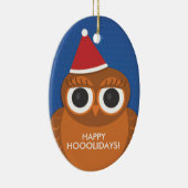 フクロウのクリスマスのサンタの帽子のオーナメント セラミックオーナメント (右)