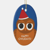 フクロウのクリスマスのサンタの帽子のオーナメント-幸せなOwlidays セラミックオーナメント (右)