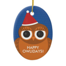 フクロウのクリスマスのサンタの帽子のオーナメント-幸せなOwlidays