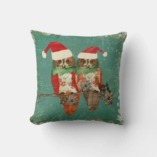 フクロウのクリスマスのMoJoのばら色の枕 クッション (正面)