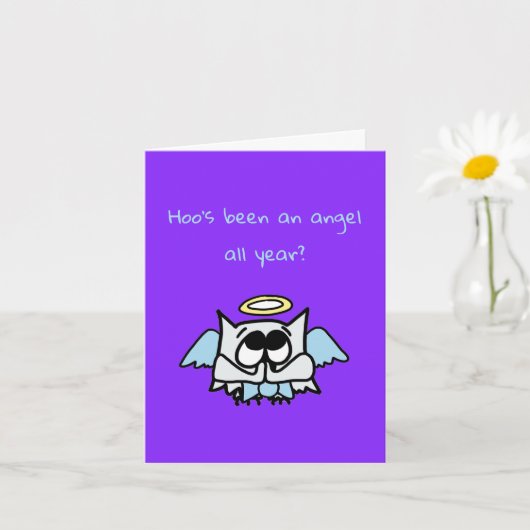 フクロウのクリスマスカードの天使オリー カード (小さな植物)