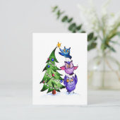 フクロウのクリスマス シーズンポストカード (スタンド正面)