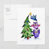 フクロウのクリスマス シーズンポストカード (正面/裏面)