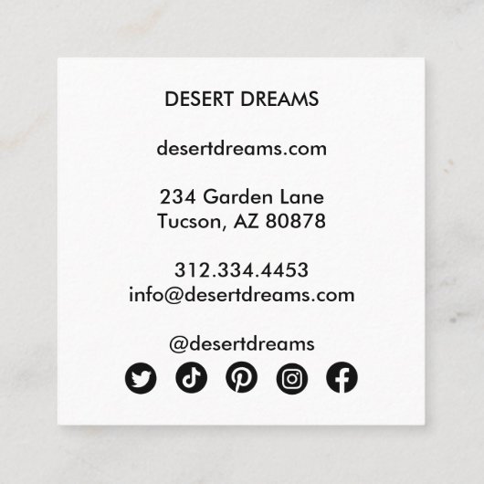 フクロウのクローバーパープルデザートワイルドフラワー写真旅行 スクエア名刺 (裏面)