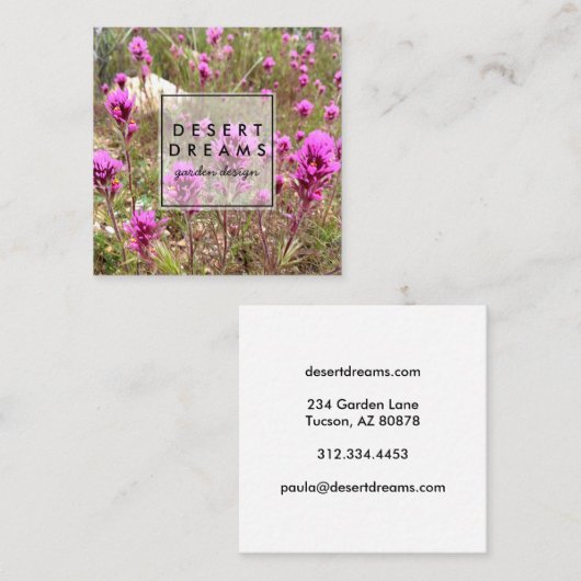 フクロウのクローバーパープルデザートワイルドフラワー写真旅行 スクエア名刺 (正面/裏面)