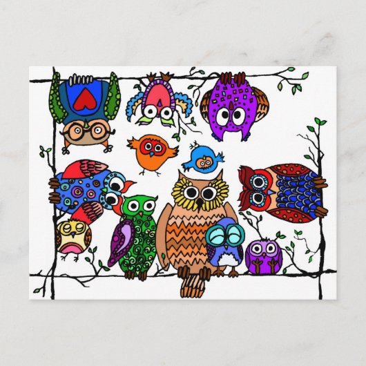 フクロウのグループ ポストカード (正面)