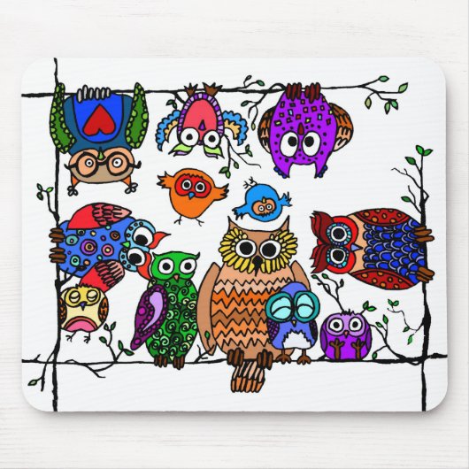 フクロウのグループ マウスパッド (正面)