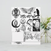 フクロウのゴージャスな白黒のラインアートスケッチ (スタンド正面)