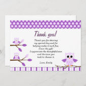 フクロウのサンキューカードのノートの紫色 ノートカード (正面/裏面)