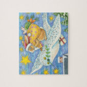 フクロウのサンタ・クロースがウサギを迎える可愛いクリスマス ジグソーパズル (縦)