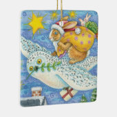 フクロウのサンタ・クロースがウサギを迎える可愛いクリスマス セラミックオーナメント (右)