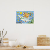 フクロウのサンタ・クロースがウサギを迎える可愛いクリスマス ポスター (キッチン)