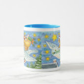 フクロウのサンタ・クロースがウサギを迎える可愛いクリスマス マグカップ (中央)