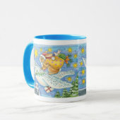 フクロウのサンタ・クロースがウサギを迎える可愛いクリスマス マグカップ (正面左)