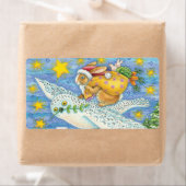 フクロウのサンタ・クロースがウサギを迎える可愛いクリスマス ラベル (インサイチュ)