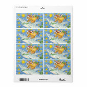 フクロウのサンタ・クロースがウサギを迎える可愛いクリスマス ラベル (フルシート)