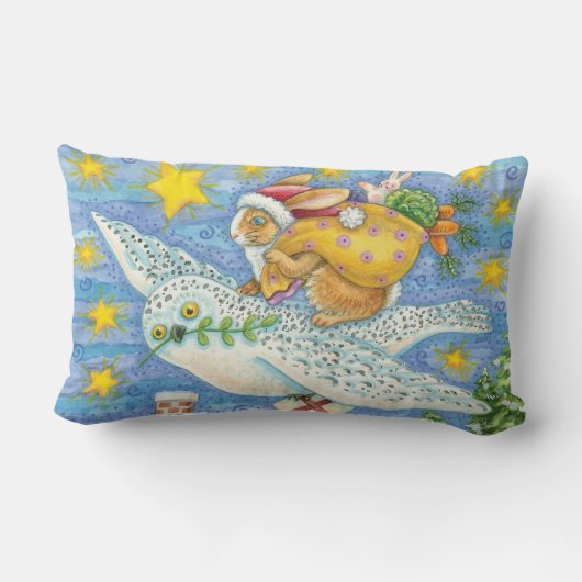 フクロウのサンタ・クロースがウサギを迎える可愛いクリスマス ランバークッション (裏面)