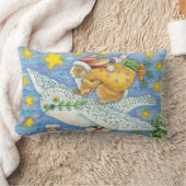 フクロウのサンタ・クロースがウサギを迎える可愛いクリスマス ランバークッション (ブランケット)