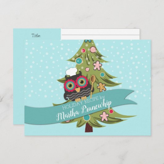 フクロウのシェフのクッキーの料理のベーキングの休日のレシピカード シーズンポストカード (正面/裏面)